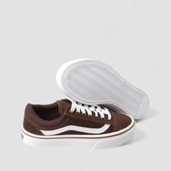 Tênis Casual Feminino Star Feet Recorte Camurça Marrom