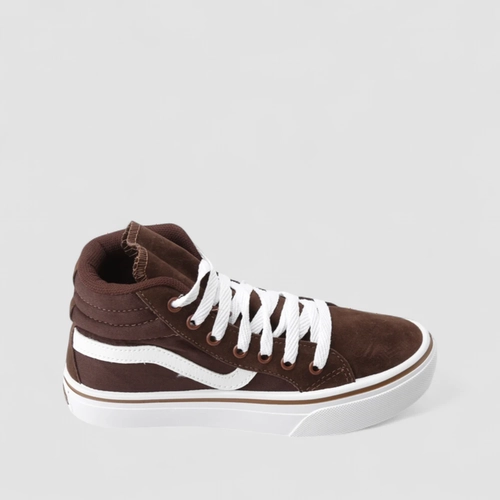 Tênis Casual Feminino Star Feet Cano Alto Recorte Camurça Marrom