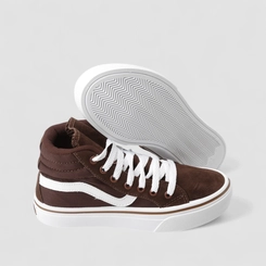 Tênis Casual Feminino Star Feet Cano Alto Recorte Camurça Marrom