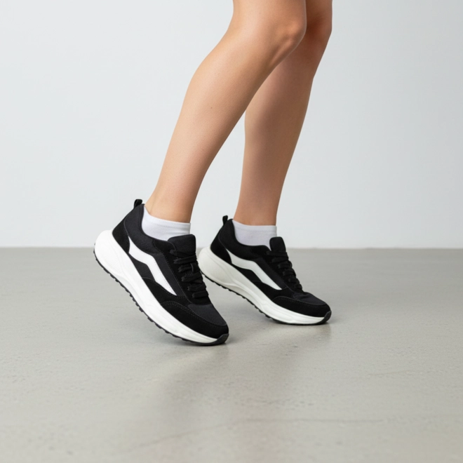 Tênis Casual Feminino Gabriela Camurça Mesh Preto