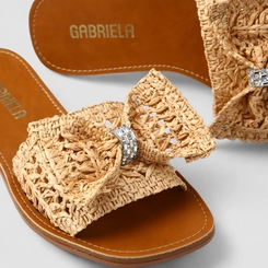 Rasteira Feminina Gabriela Laço Trama Strass Caramelo