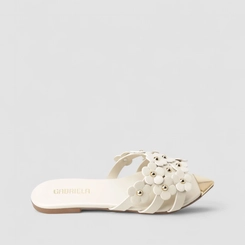 Rasteira Feminina Gabriela Flores Bico Dourado Off-white