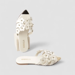Rasteira Feminina Gabriela Flores Bico Dourado Off-white