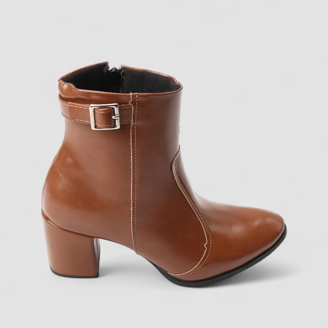 Ankle Boot Feminina Penélope Salto Bloco Fivela Caramelo