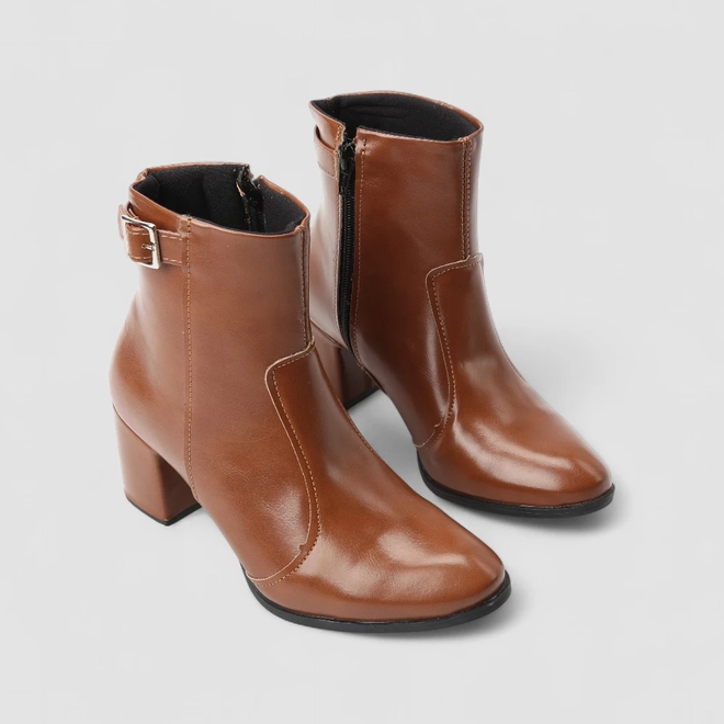 Ankle Boot Feminina Penélope Salto Bloco Fivela Caramelo