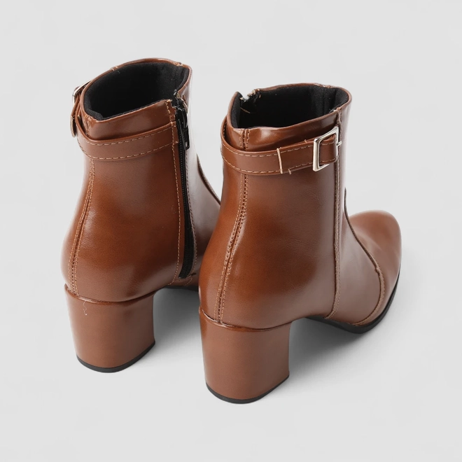 Ankle Boot Feminina Penélope Salto Bloco Fivela Caramelo