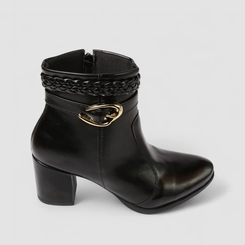 Ankle Boot Feminina Penélope Salto Bloco Fivela Tressê Preto