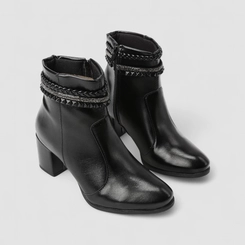 Ankle Boot Feminina Penélope Salto Bloco Tira Tressê & Strass Preta