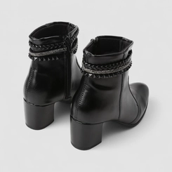 Ankle Boot Feminina Penélope Salto Bloco Tira Tressê & Strass Preta