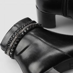 Ankle Boot Feminina Penélope Salto Bloco Tira Tressê & Strass Preta