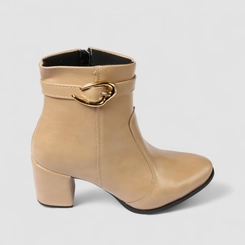 Ankle Boot Feminina Penélope Salto Bloco Enfeite Fivela Bege