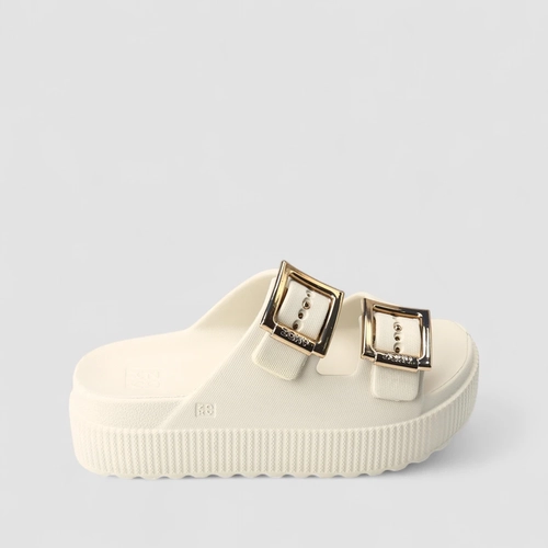 Tamanco Feminino Zaxy Partner Air High Fivelas Douradas Branco