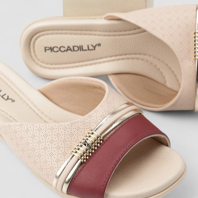 Tamanco Feminino Piccadilly Detalhe Metalizado Bege