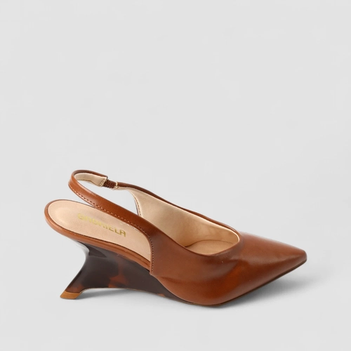 Scarpin Slingback Feminino Gabriela Salto Estilizado Caramelo
