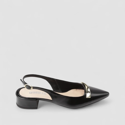 Slingback Feminino Gabriela Salto Baixo Enfeite Metálico Preto