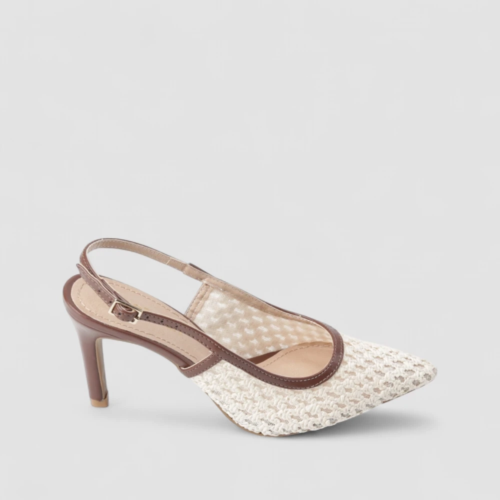 Slingback Feminino Gabriela Trama Branco Marrom
