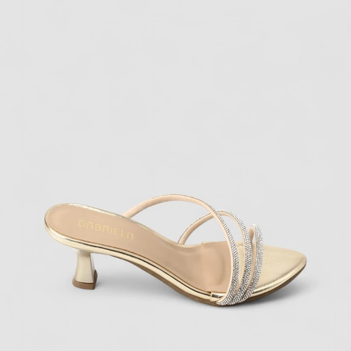 Tamanco Feminino Gabriela Salto Taça Strass Dourado