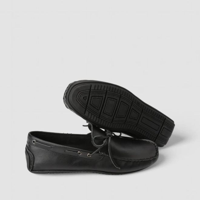 Mocassim Masculino Woche Couro Com Cadarço Preto