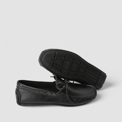 Mocassim Masculino Woche Couro Com Cadarço Preto