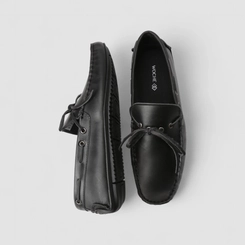 Mocassim Masculino Woche Couro Com Cadarço Preto
