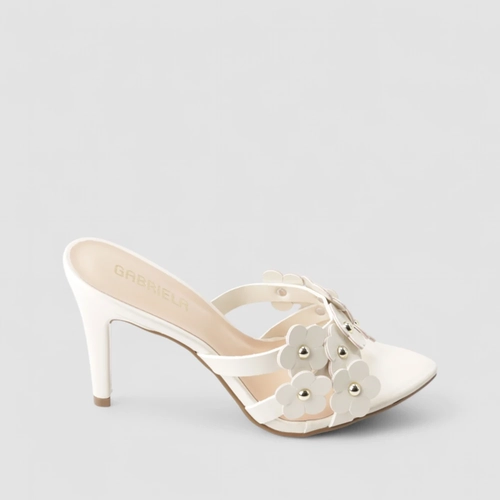 Tamanco Feminino Gabriela Salto Alto Flores Off White