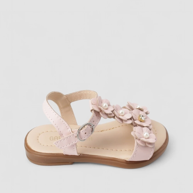 Sandália Bebê Gabrielinha Floral Pérolas Rosa
