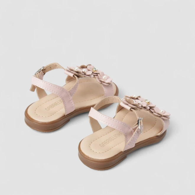 Sandália Bebê Gabrielinha Floral Pérolas Rosa
