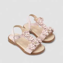 Sandália Bebê Gabrielinha Floral Pérolas Rosa