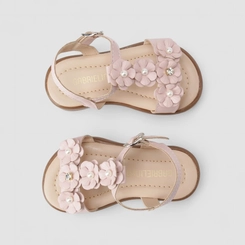 Sandália Bebê Gabrielinha Floral Pérolas Rosa