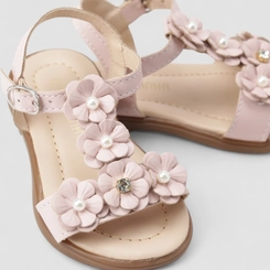Sandália Bebê Gabrielinha Floral Pérolas Rosa