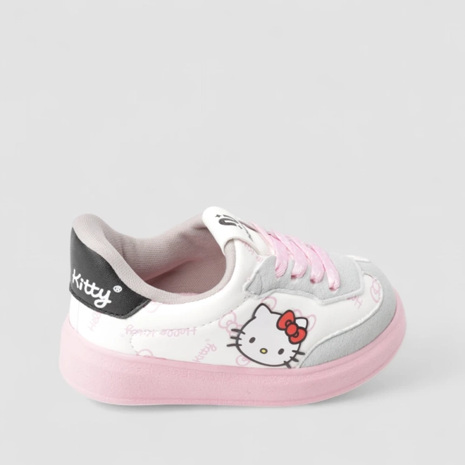 Tênis Casual Bebê Novopé Hello Kitty Recorte Camurça Off White