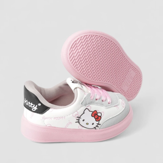 Tênis Casual Bebê Novopé Hello Kitty Recorte Camurça Off White