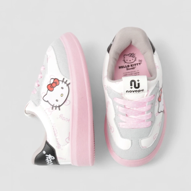 Tênis Casual Bebê Novopé Hello Kitty Recorte Camurça Off White