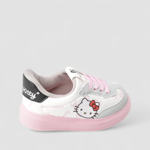 Tênis Casual Bebê Novopé Hello Kitty Recorte Camurça Off White