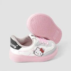 Tênis Casual Bebê Novopé Hello Kitty Recorte Camurça Off White