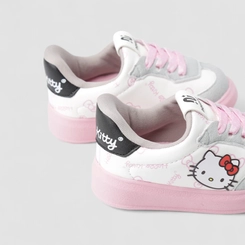 Tênis Casual Bebê Novopé Hello Kitty Recorte Camurça Off White