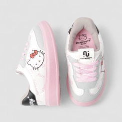 Tênis Casual Bebê Novopé Hello Kitty Recorte Camurça Off White