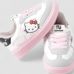 Tênis Casual Bebê Novopé Hello Kitty Recorte Camurça Off White