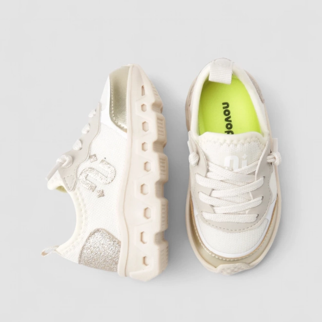 Tênis Casual Infantil Novopé Glitter Mesh Bege