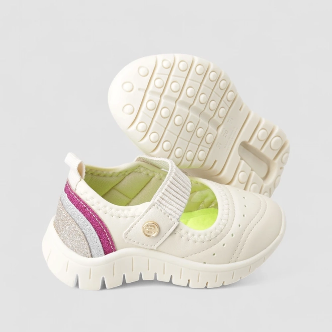 Tênis Casual Infantil Novopé Sneakerina Glitter Off White