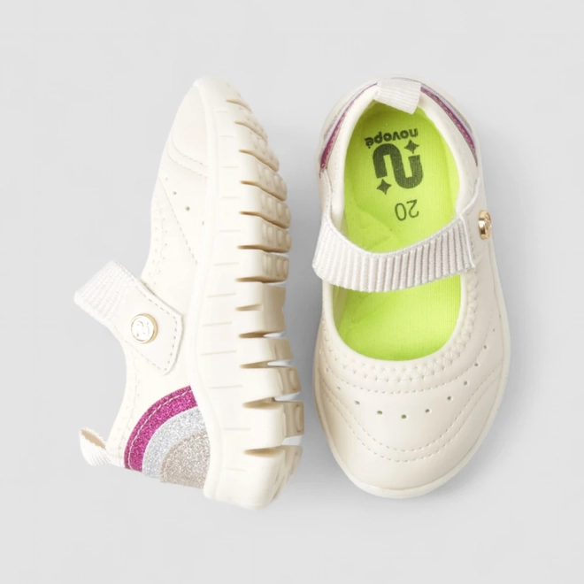 Tênis Casual Infantil Novopé Sneakerina Glitter Off White
