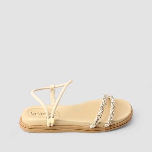 Sandália Feminina Beira Rio Tira Strass Creme
