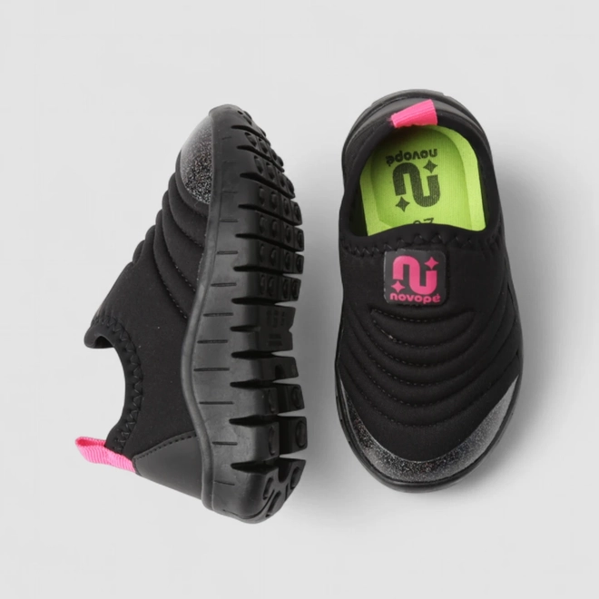 Slip On Infantil Novopé Glitter Pesponto Preto