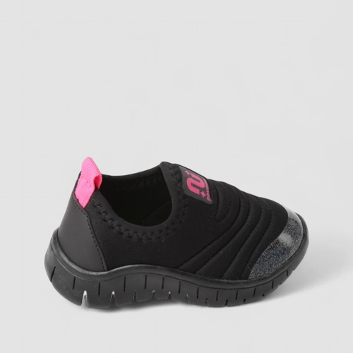 Slip On Infantil Novopé Glitter Pesponto Preto