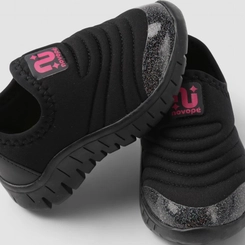 Slip On Infantil Novopé Glitter Pesponto Preto