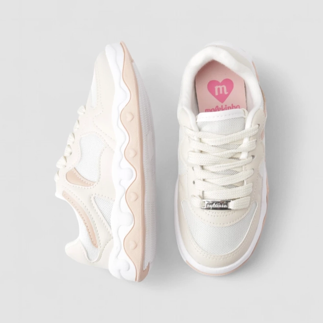 Tênis Casual Infantil Molekinha Sola Coração Off-white