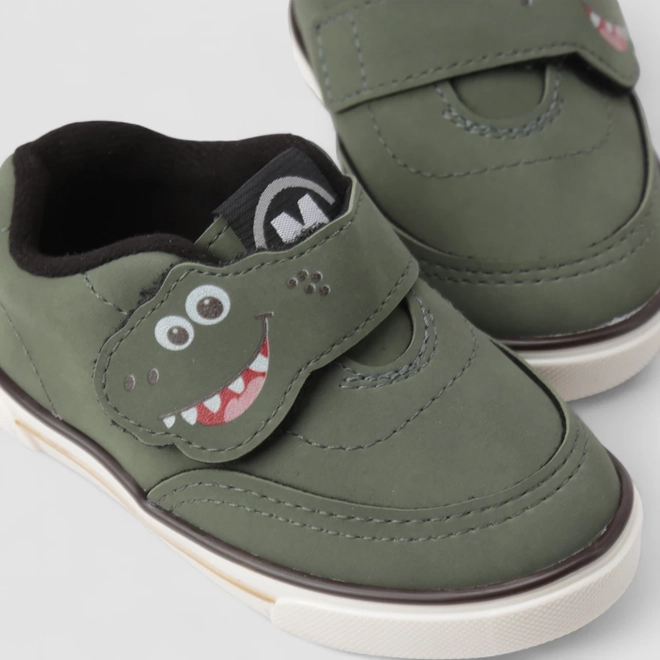 Slip On Bebê Molekinho Dinossauro Tira Aderente Verde