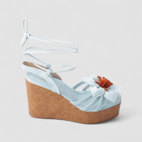 Tamanco Feminino Gabriela Anabela Trama Flor Azul