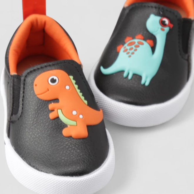 Slip On Bebê Vertus Calce Fácil Dinossauro Preto
