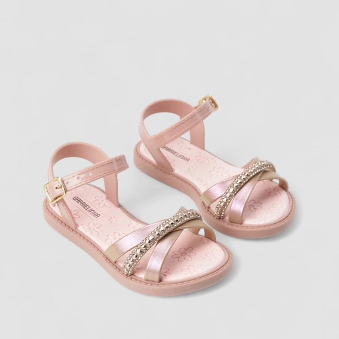 Sandália Bebê Gabrielinha Glitter Strass Rosa